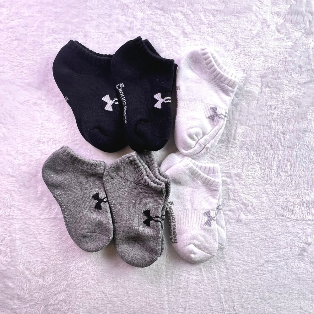Under Armour Kids Cotton No Show Socks 6 Pairs Black White Grey 10.5K-13K